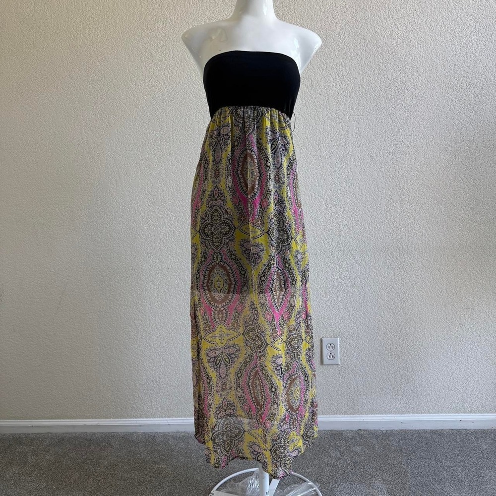 Xhilaration multicolored skirt & black top strapless maxi dress